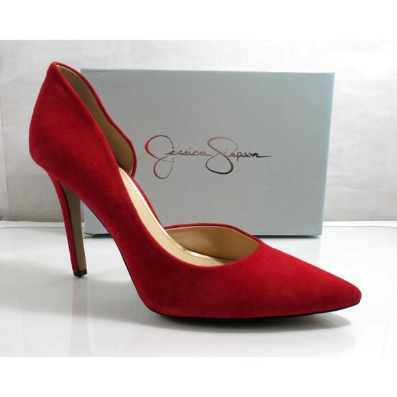 Jessica Simpson Claudette D'Orsay Dress Pumps Heels Lipstick Red Suede Size 10 - Picture 1 of 6